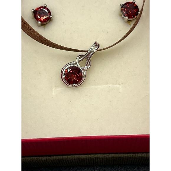 Angara Sterling Silver 925 Garnet‎ Knot Pendant and Stud Earring Set July New - Picture 7 of 12